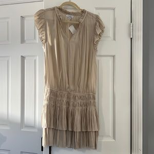 Champagne midi dress with pleated skirt size medium